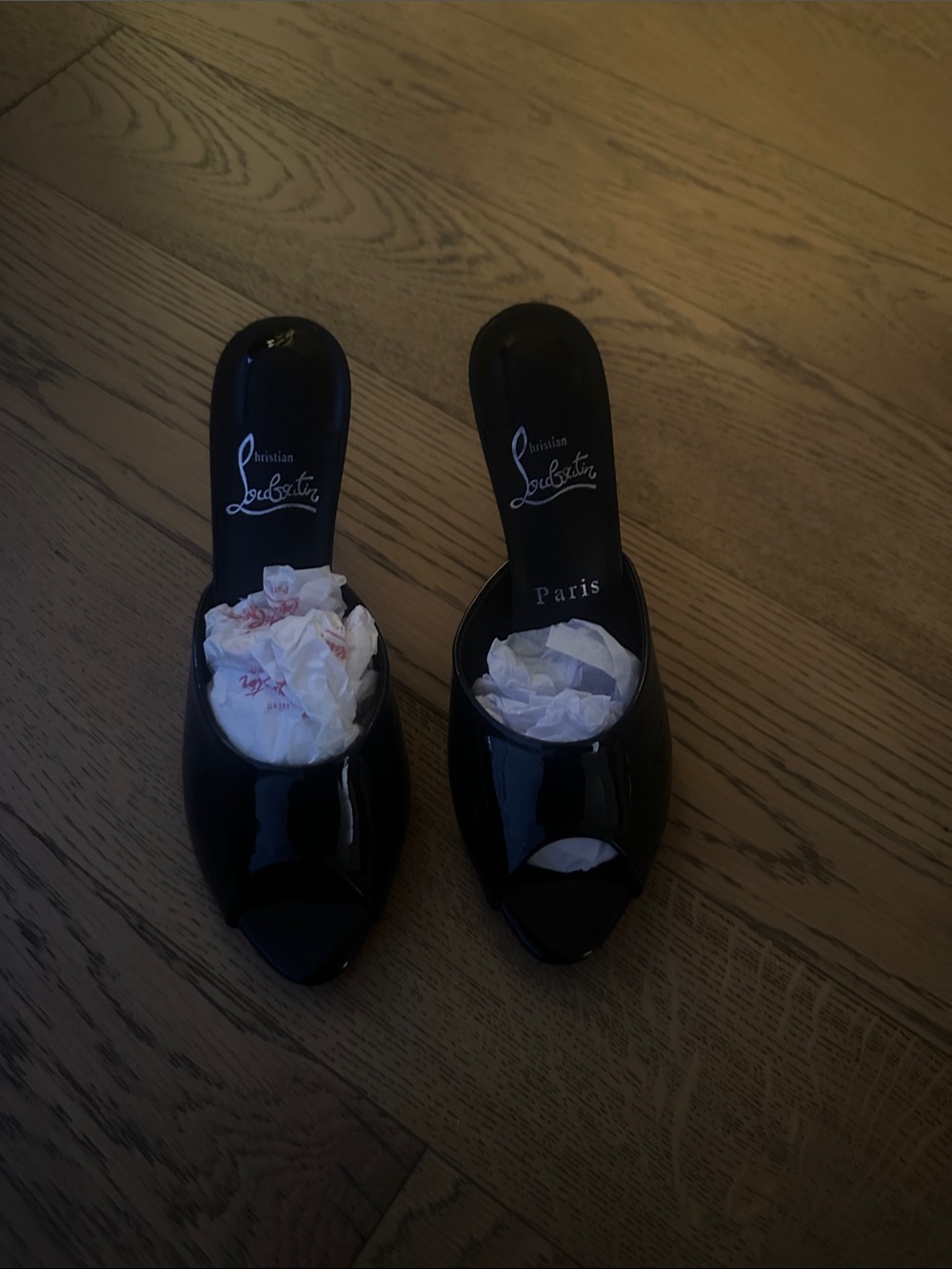 Christian Louboutin Black Patent Open-Toe Slide Mules